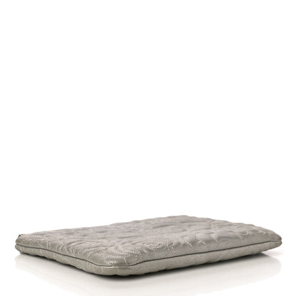 Chanel Goatskin Camellia Stitched Medium Cosmetic Case Silver 4 of 11