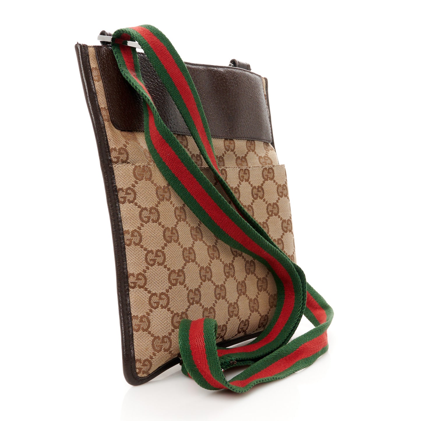 GG Monogram Web Messenger Crossbody Bag Dark Brown