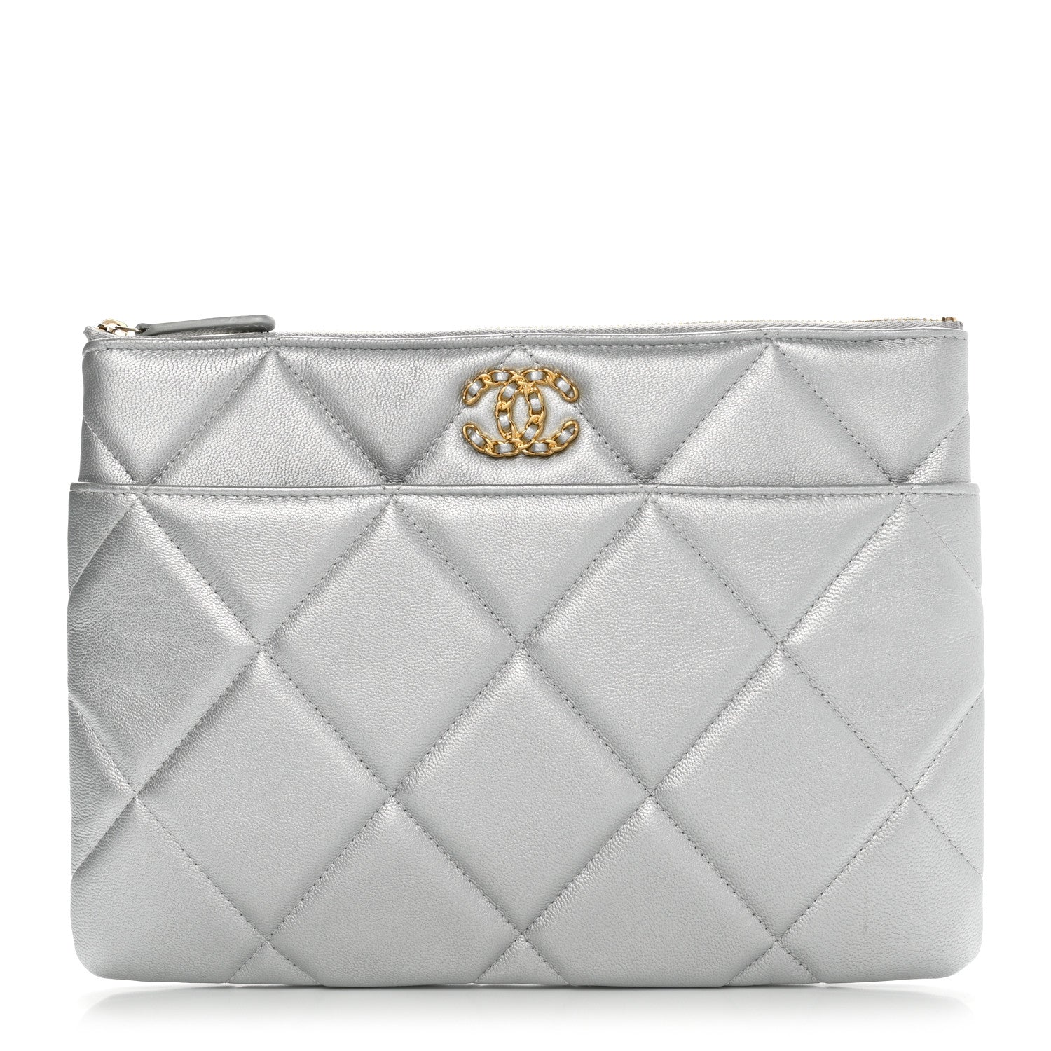 Chanel Metallic Lambskin Quilted Chanel 19 Pouch Silver 1 of 8