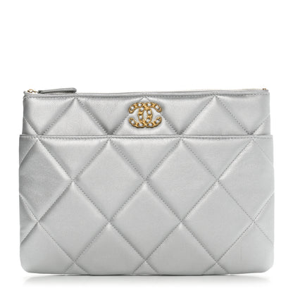 Chanel Metallic Lambskin Quilted Chanel 19 Pouch Silver 1 of 8