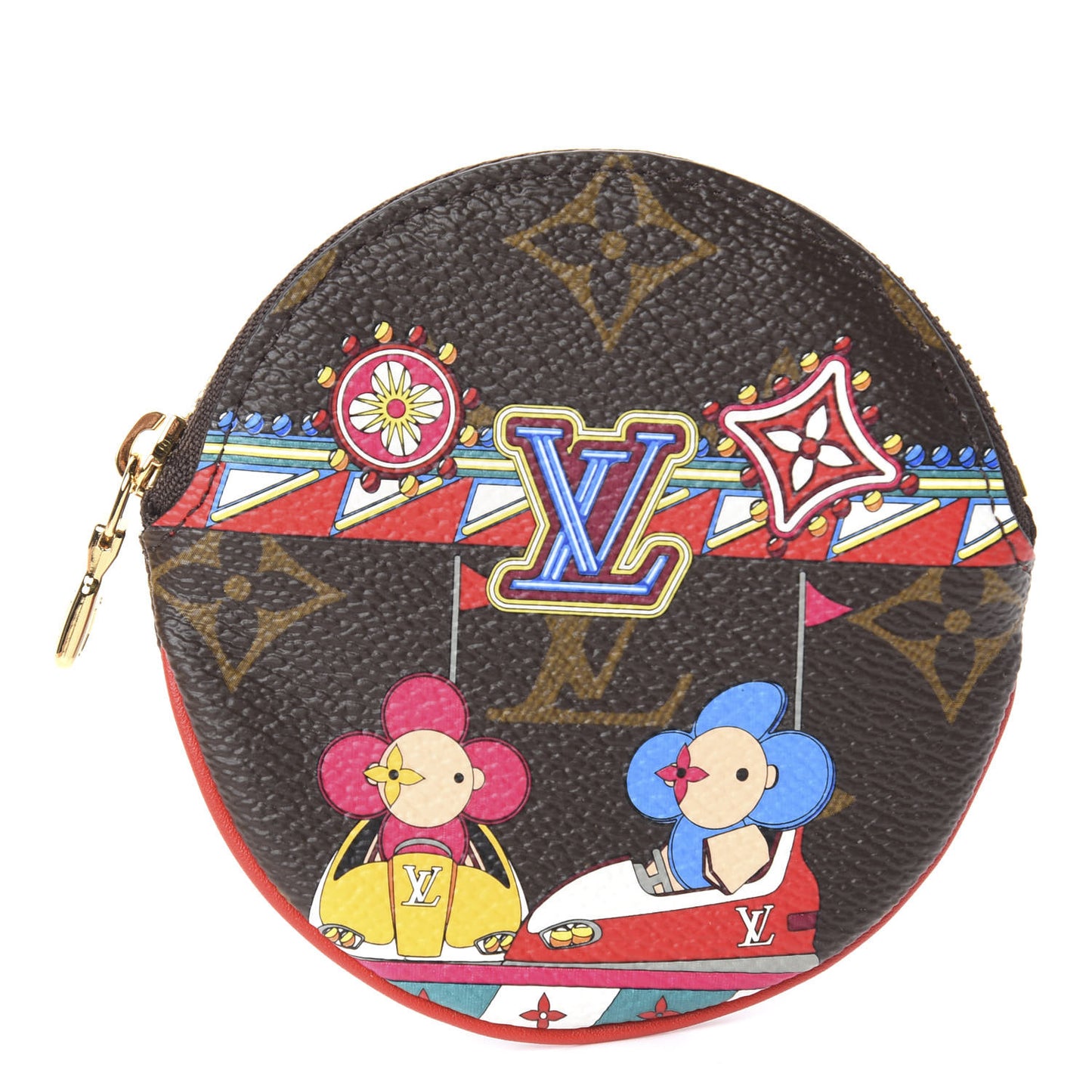 Monogram 2020 Christmas Animation Bumper Cars Round Coin Purse Coquelicot