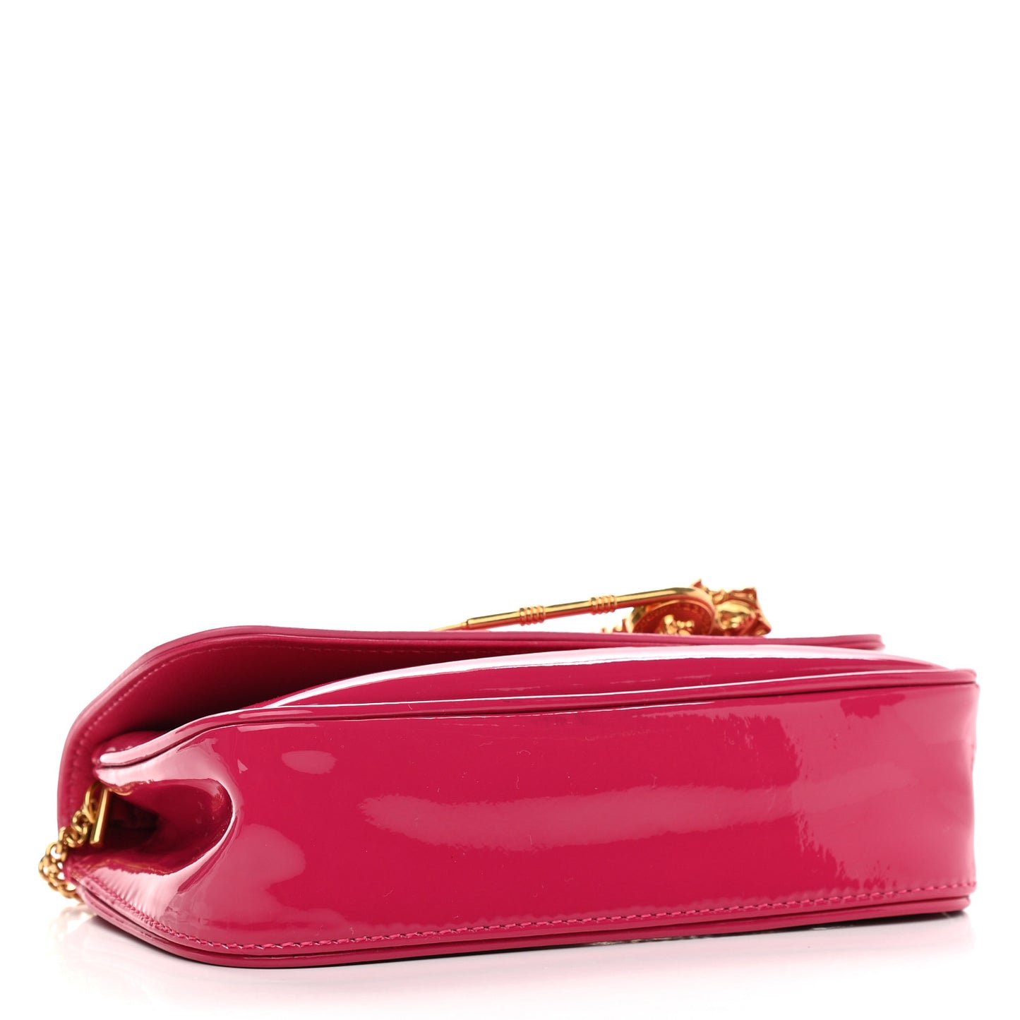 Patent Medusa Safety Pin Embellished Shoulder Bag Pink