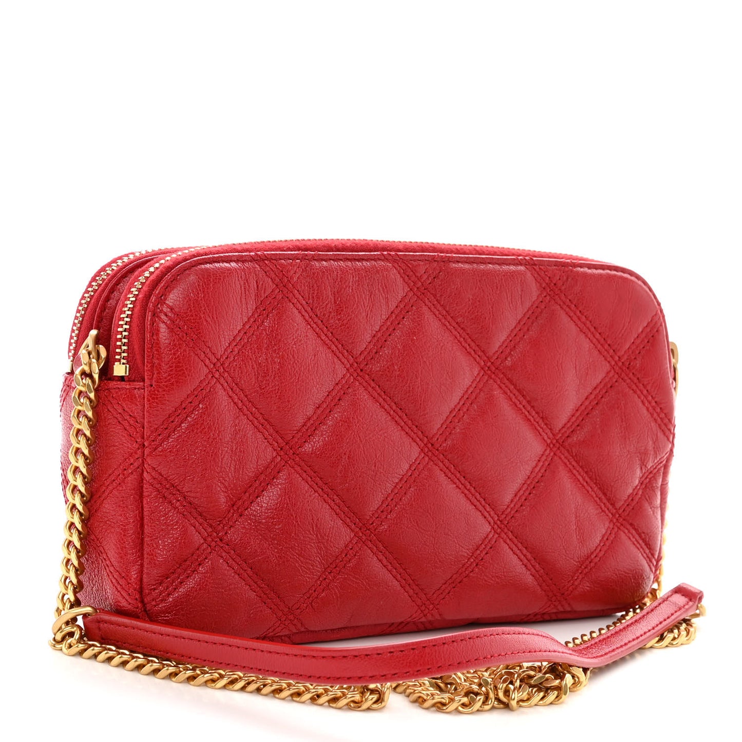 SAINT LAURENT Grained Lambskin Quilted Mini Becky Double Zip Bag Rouge Eros