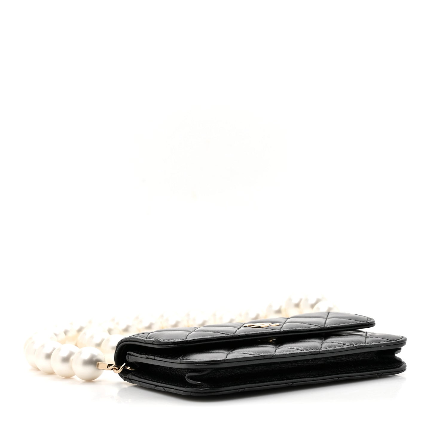 Calfskin Quilted Maxi Pearls Clutch With Chain Black