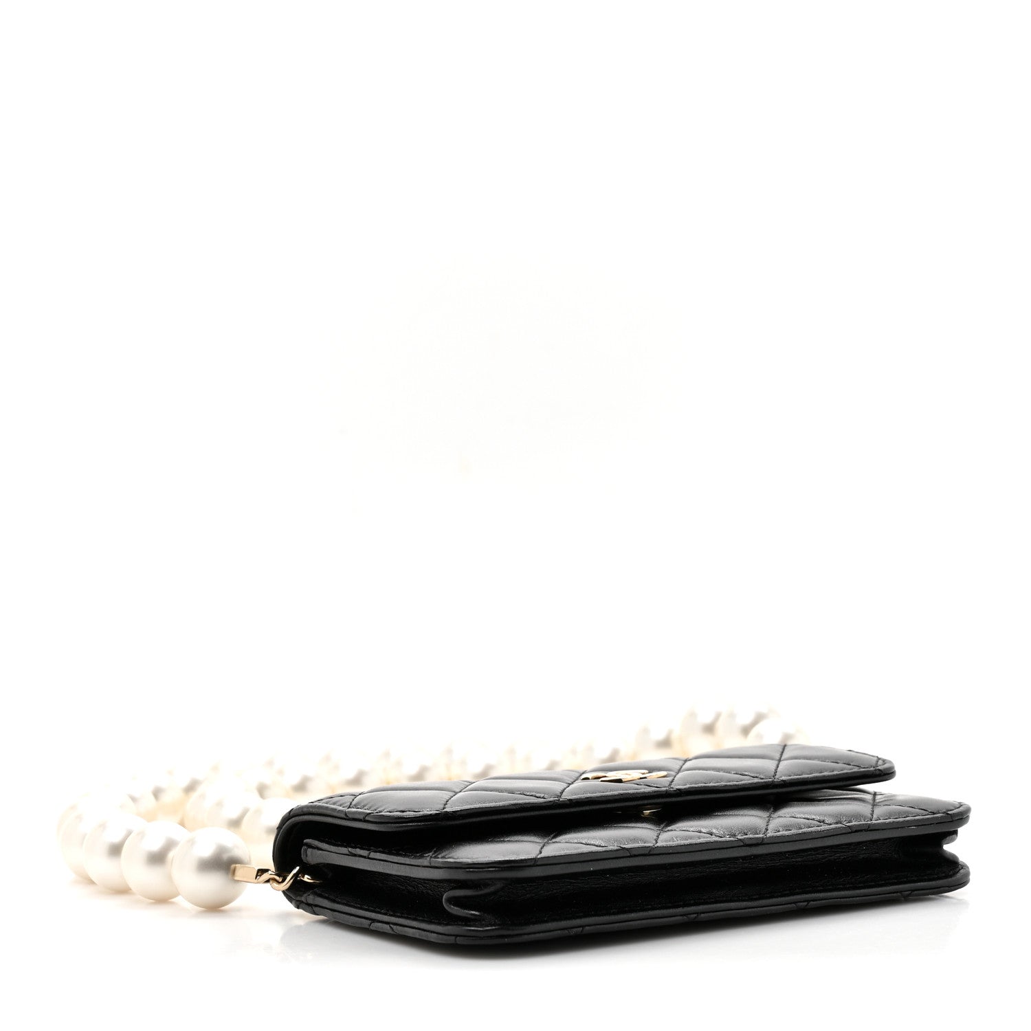 Chanel Calfskin Quilted Maxi Pearls Clutch With Chain Black 4 of 11