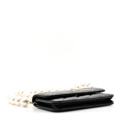 Chanel Calfskin Quilted Maxi Pearls Clutch With Chain Black 4 of 11