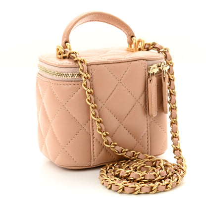 Chanel Lambskin Quilted Top Handle Mini Vanity Case With Chain Beige 3 of 10