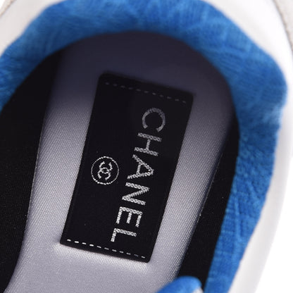 Chanel Suede Calfskin Womens CC Sneakers 39.5 White Silver Blue 7 of 9