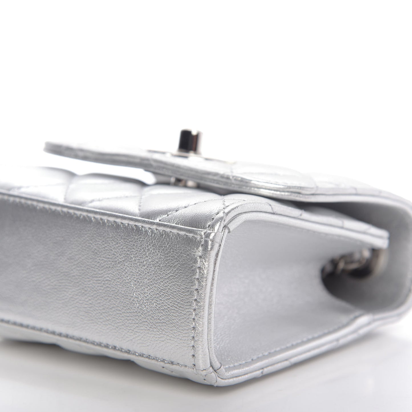 Metallic Lambskin Quilted Mini Trendy CC Clutch With Chain Silver