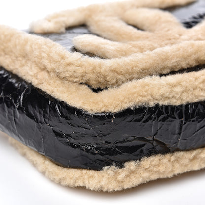 Chanel Crumpled Calfskin Shearling CC Flap Black Beige 7 of 8