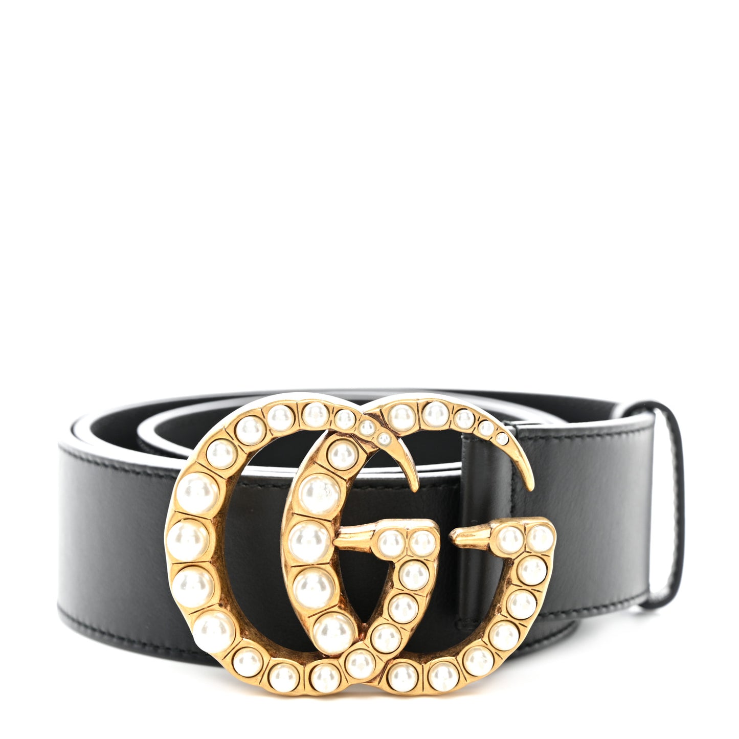 Moon Calfskin Pearl Double G 40mm Belt 85 34 Black Cream