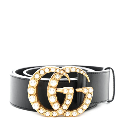 Gucci Moon Calfskin Pearl Double G 40mm Belt 85 34 Black Cream 1 of 7