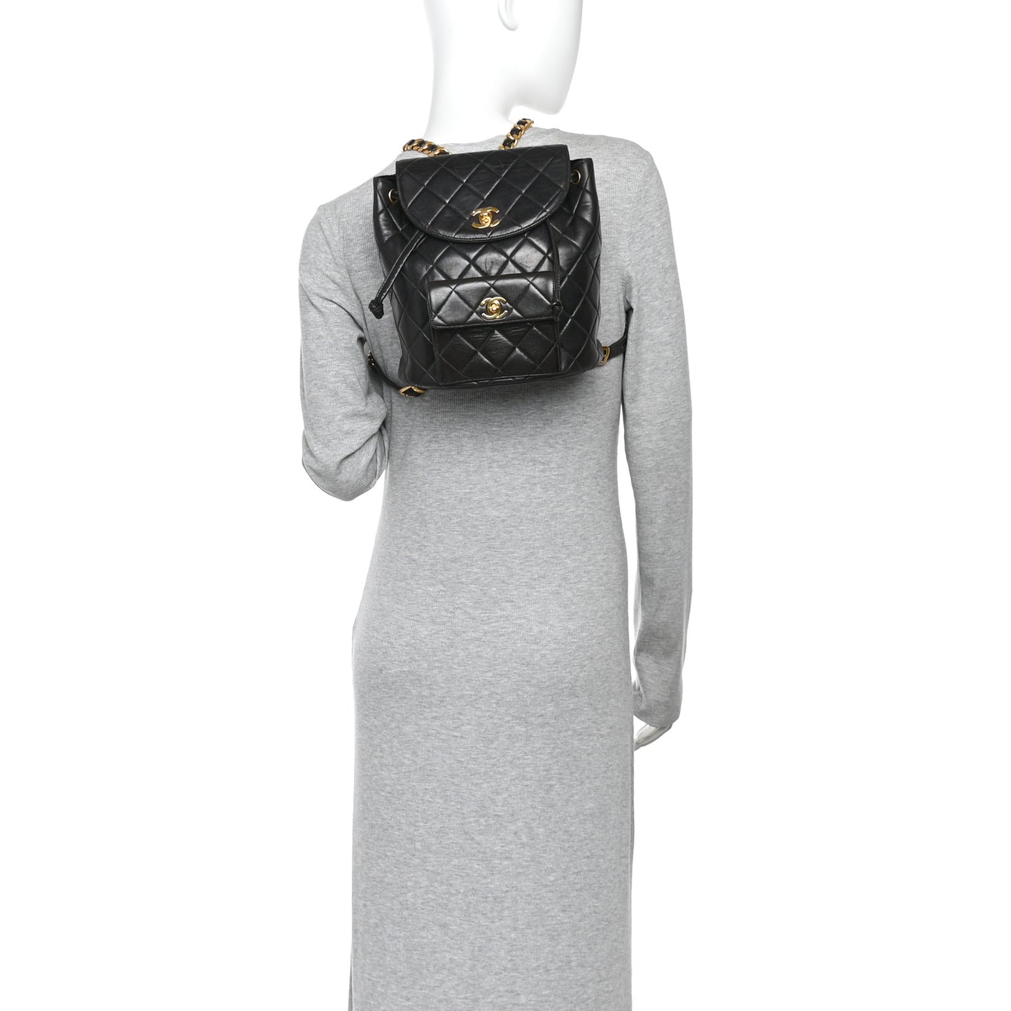 Lambskin Quilted Drawstring Backpack Black