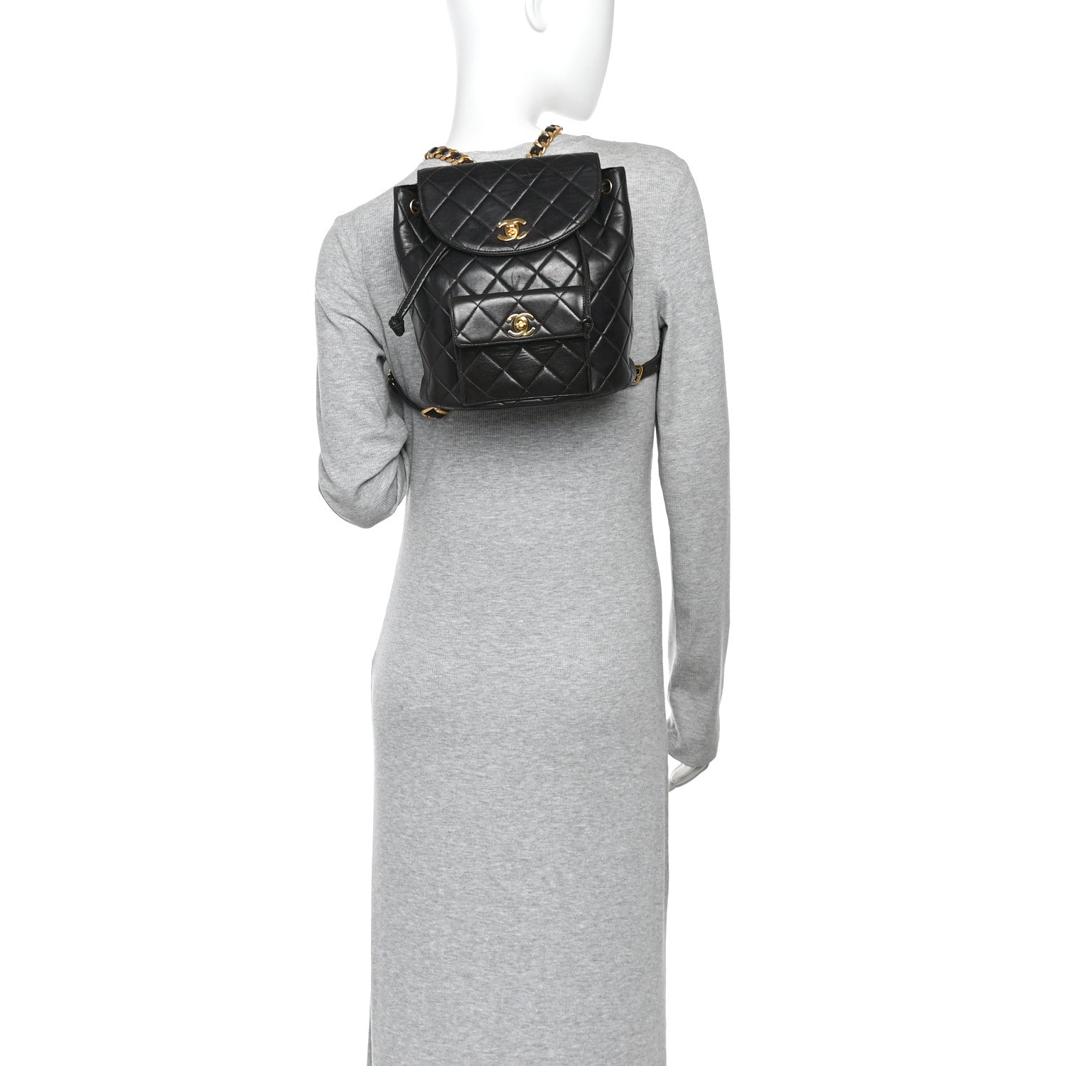Chanel Lambskin Quilted Drawstring Backpack Black 2 of 12