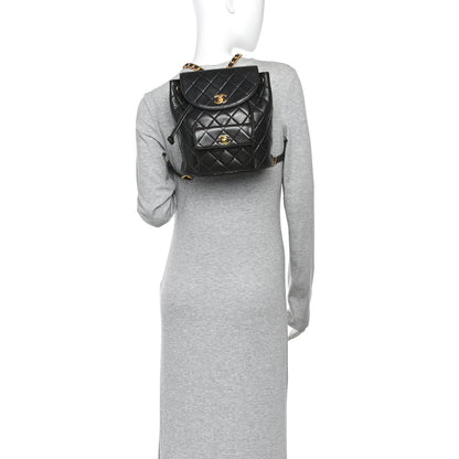 Chanel Lambskin Quilted Drawstring Backpack Black 2 of 12