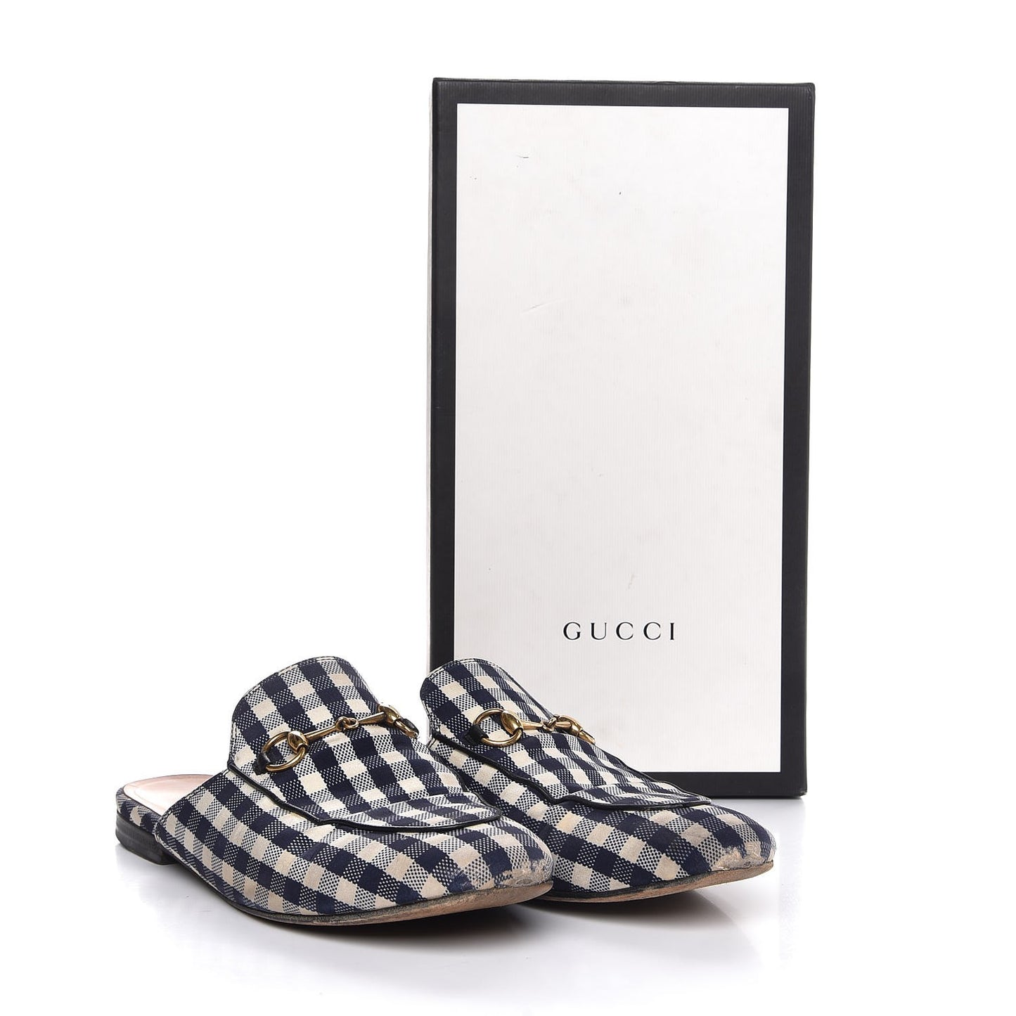 Cotton Gingham Womens Princetown Slippers 38.5 White Navy