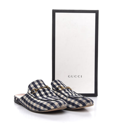 Gucci Cotton Gingham Womens Princetown Slippers 38.5 White Navy 14 of 14
