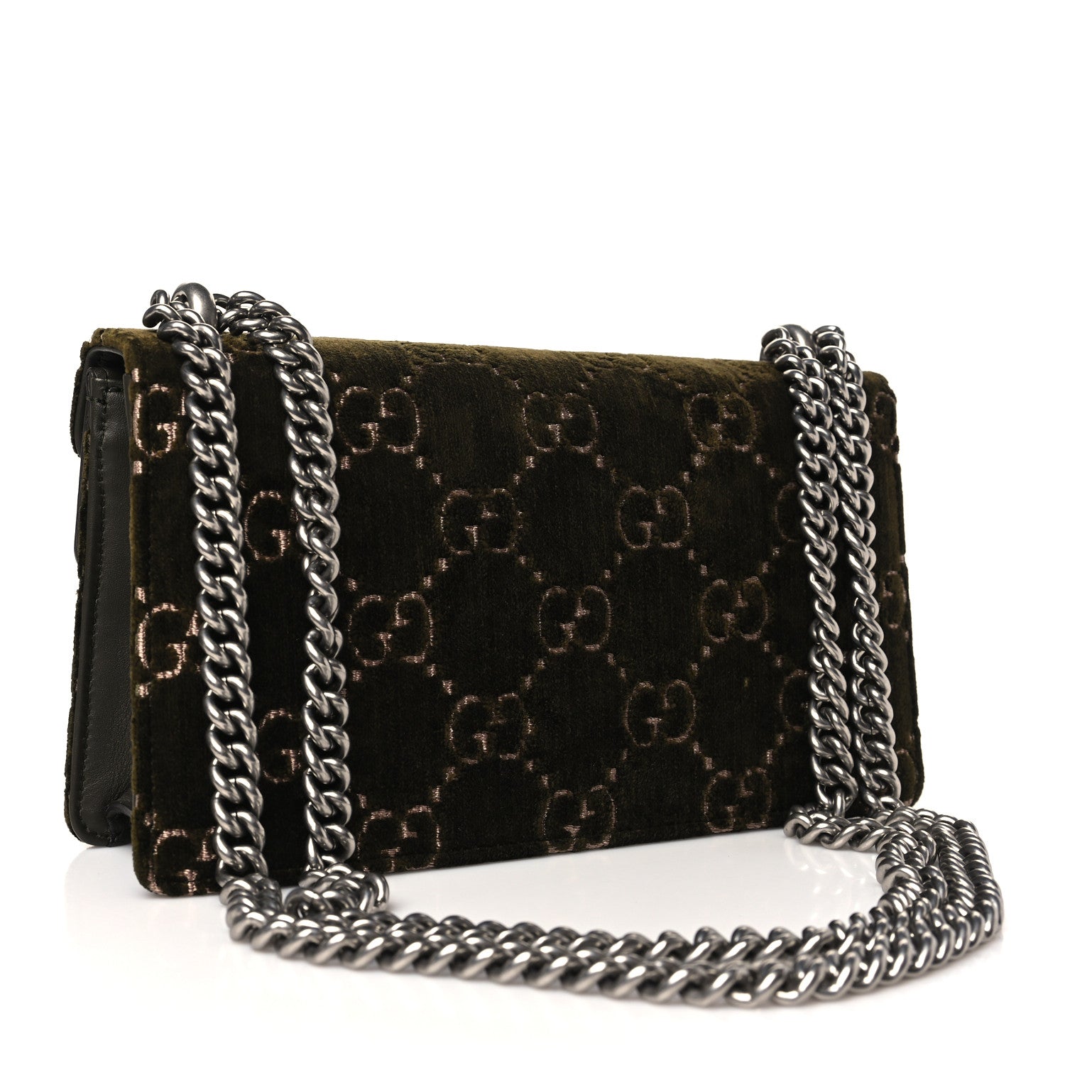Gucci Velvet Moon Calfskin Crystal GG Monogram Small Dionysus Shoulder Bag  Dark Olive Rose Gold 3 of 11