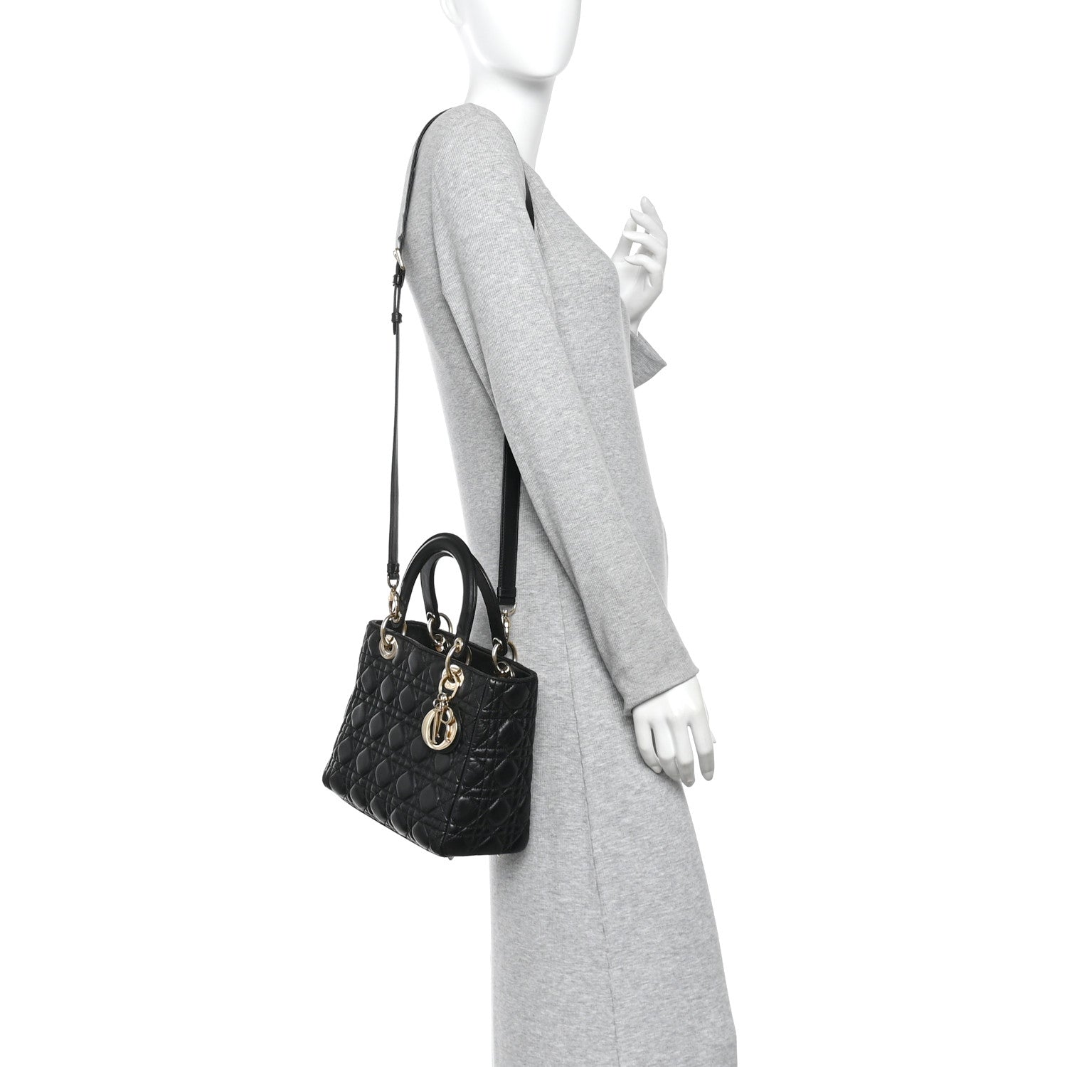 Christian Dior Lambskin Cannage Medium Lady Dior Black 2 of 10