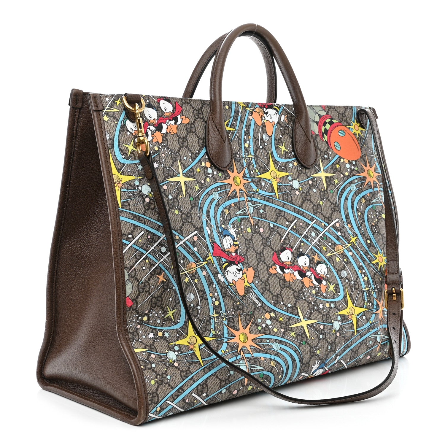 Gucci X DISNEY GG Supreme Monogram Donald Duck Retro Interlocking G Shopping Tote Beige Multicolor New Acero 3 of 13