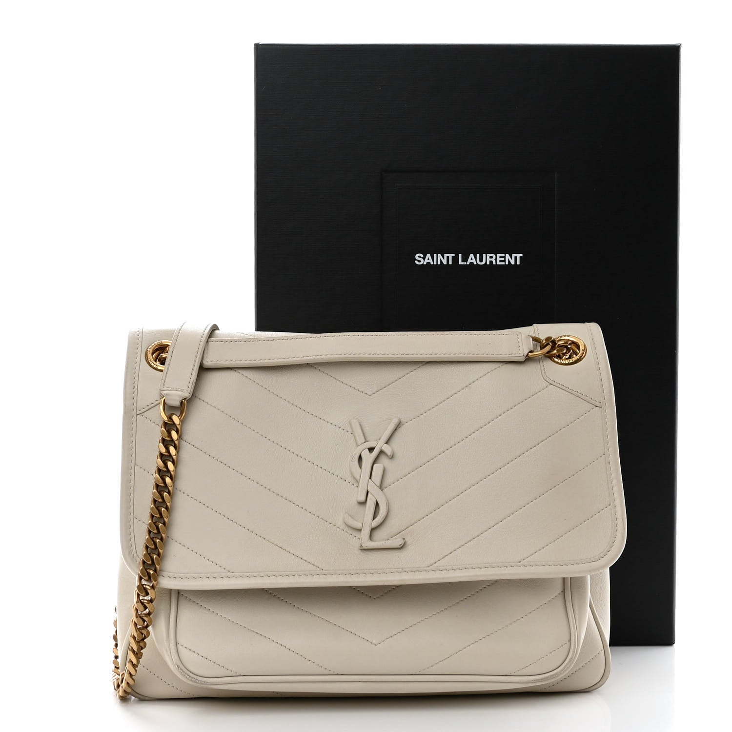 Saint Laurent Lambskin Matelasse Monogram Medium Niki Chain Satchel Ivory 19 of 19