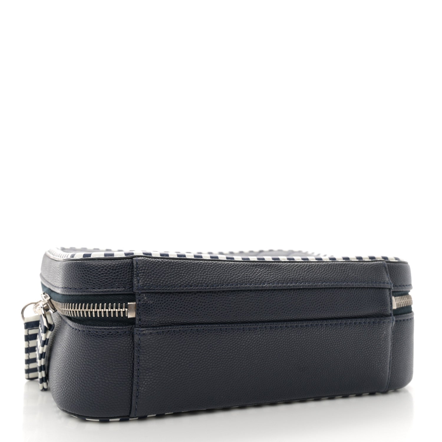 Chanel Caviar Quilted Striped Medium CC Filigree Vanity Case Navy White 4 of 10