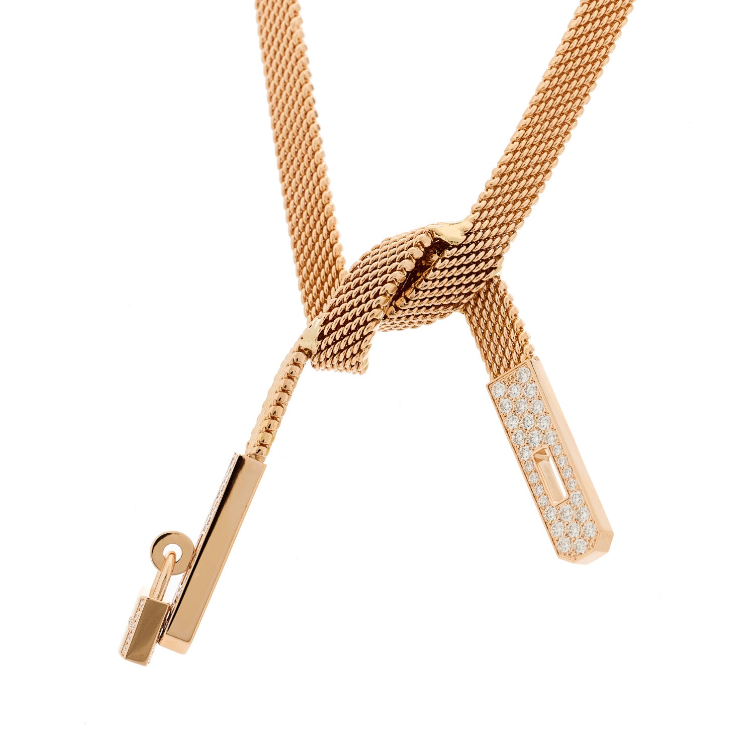 Hermes 18K Rose Gold Diamond Kelly Gavroche Necklace 4 of 7