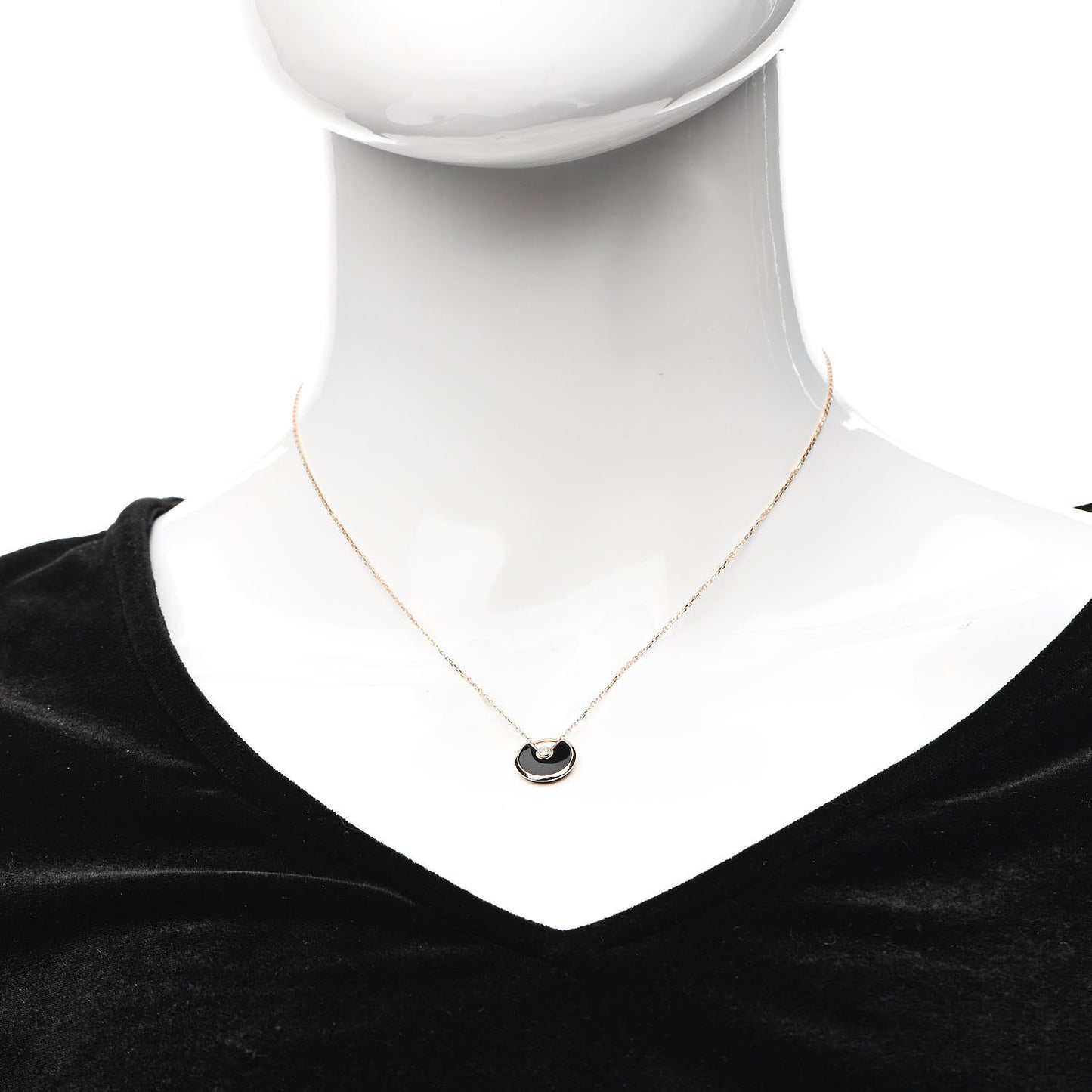 18K Pink Gold Diamond Black Onyx XS Amulette de Cartier Pendant Necklace