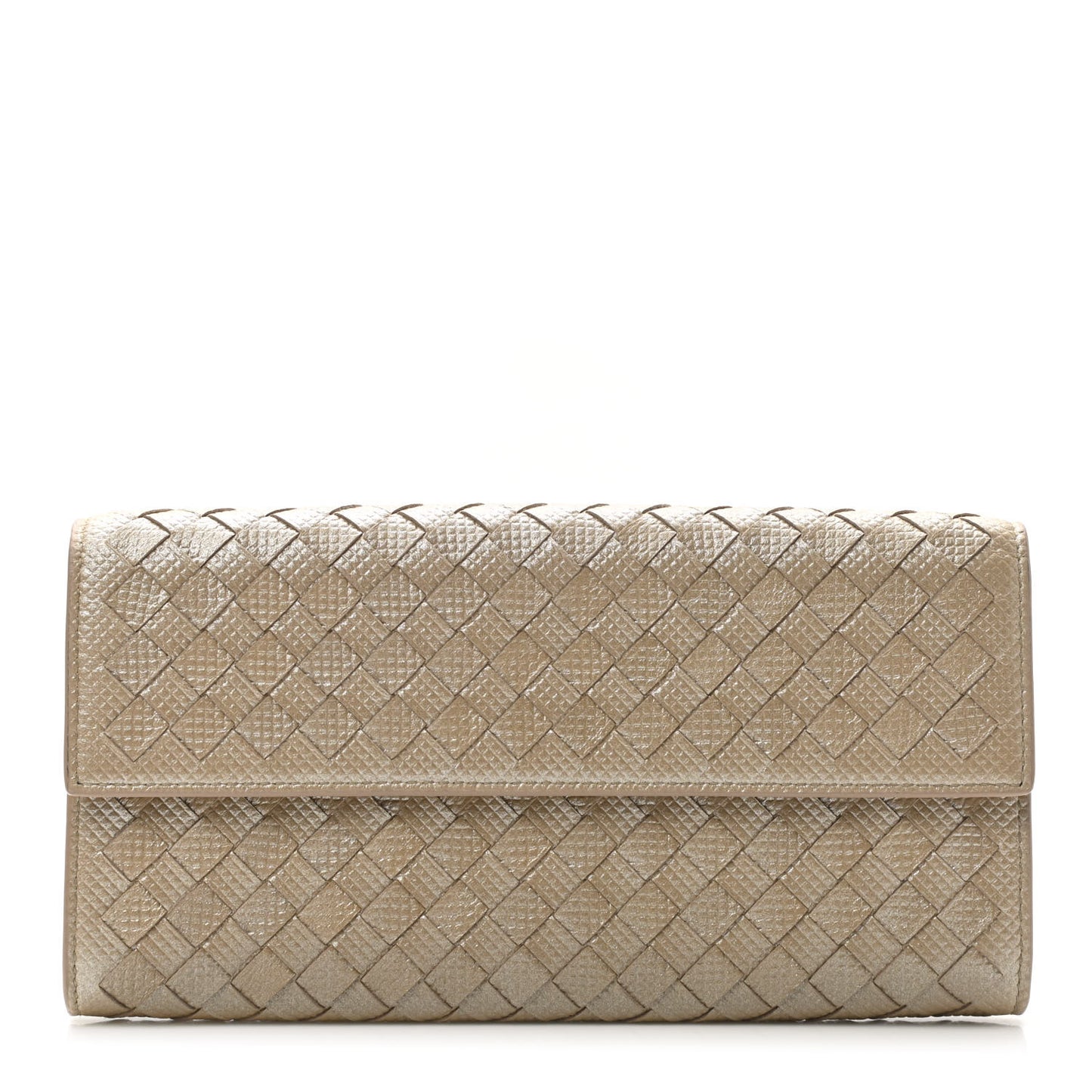 Metallic Nappa Intrecciato Continental Flap Wallet Beige