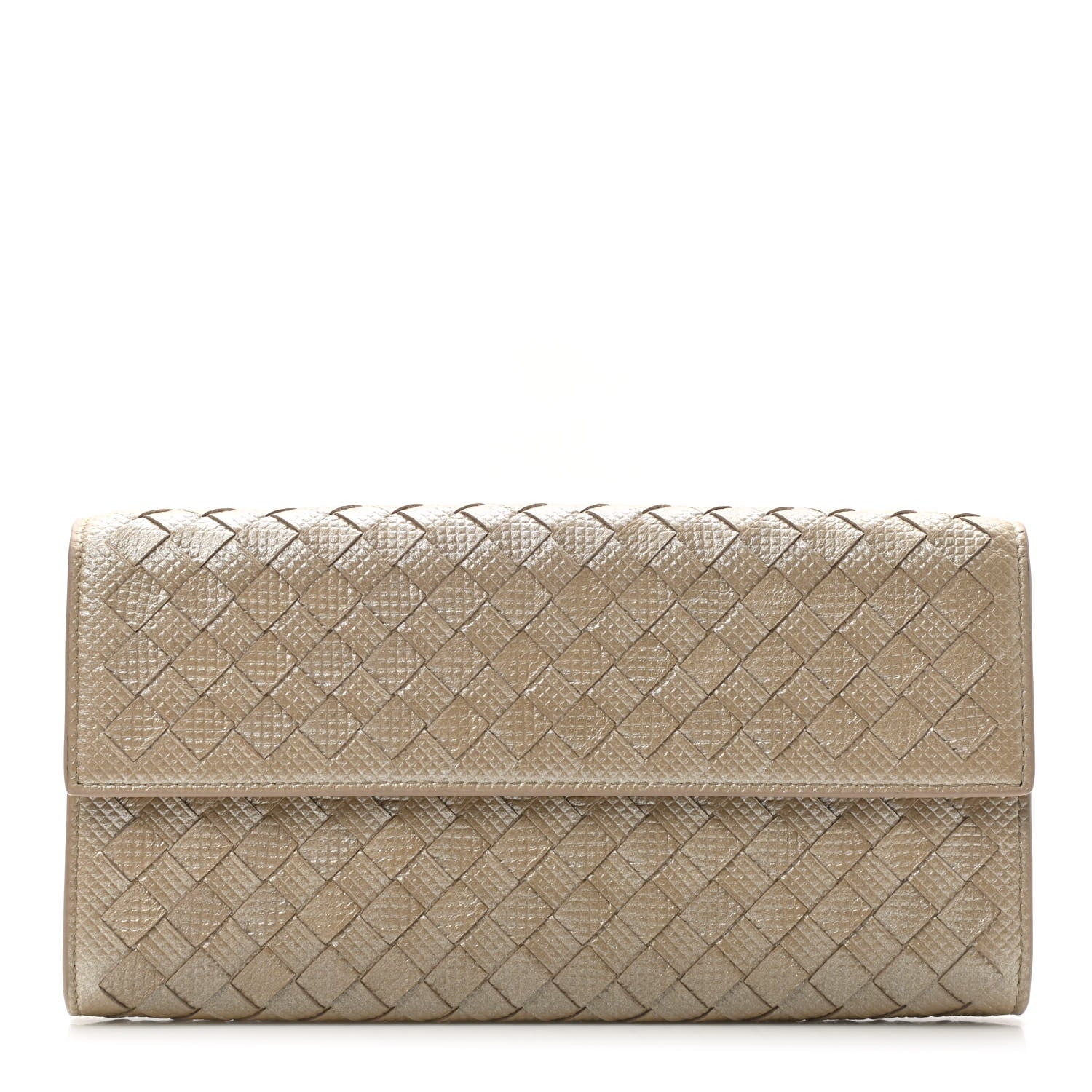 Bottega Veneta Metallic Nappa Intrecciato Continental Flap Wallet Beige 1 of 9