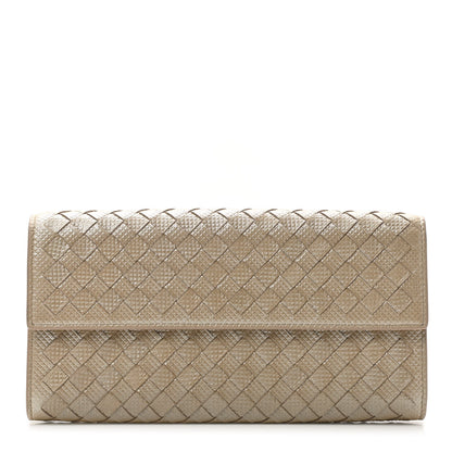 Bottega Veneta Metallic Nappa Intrecciato Continental Flap Wallet Beige 1 of 9