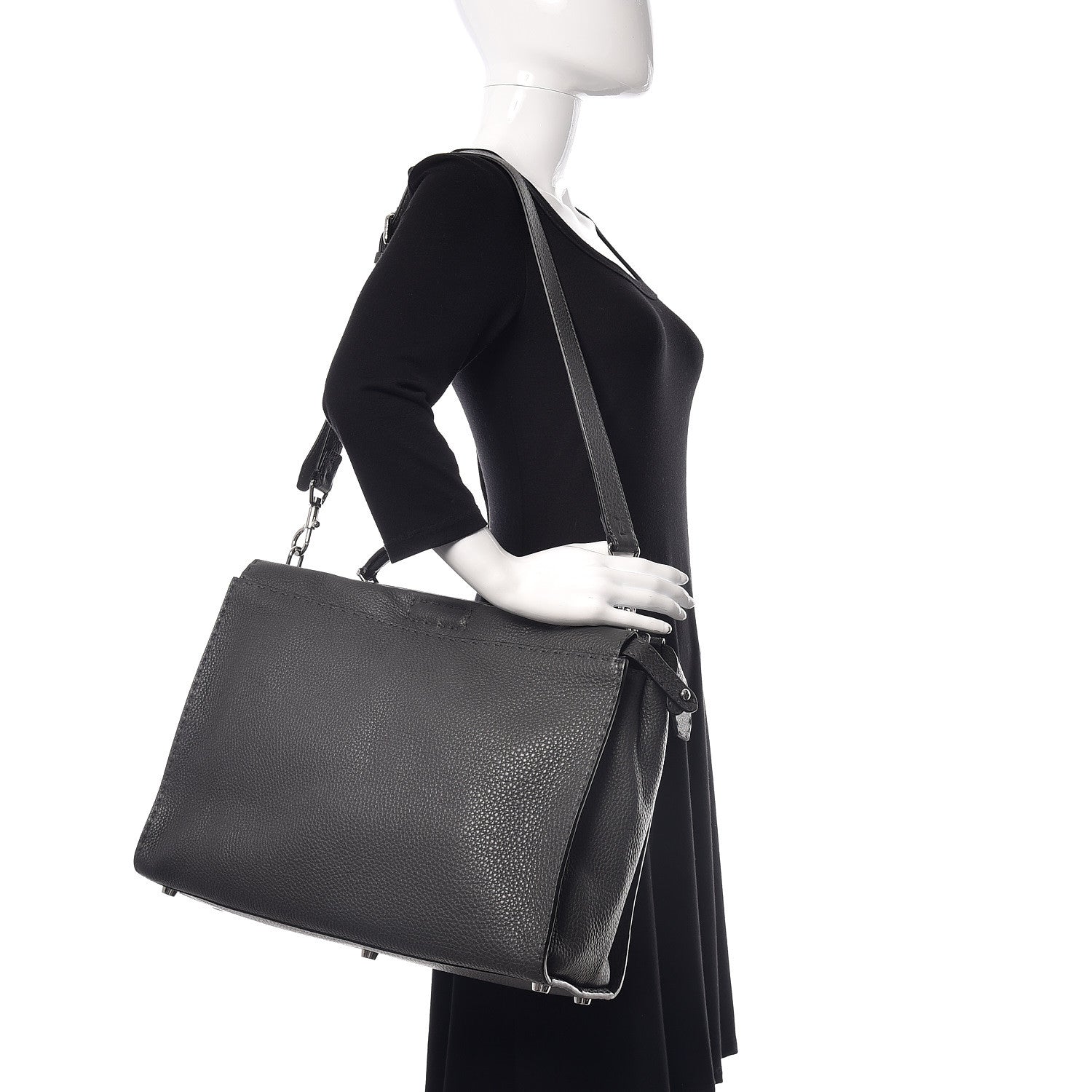 Fendi Cuoio Romano Selleria Monster Eyes Large Peekaboo Iconic Fit Satchel Asfalto 2 of 16