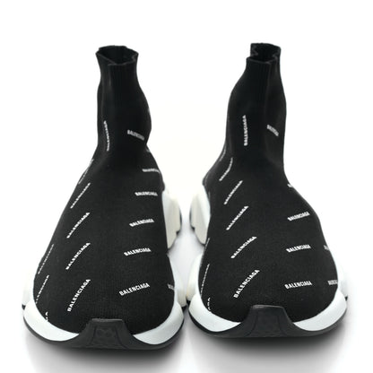 Balenciaga Neoprene Knit Allover Logo Bi-Color Sole Mens Speed Sneakers 10 Black White 2 of 8