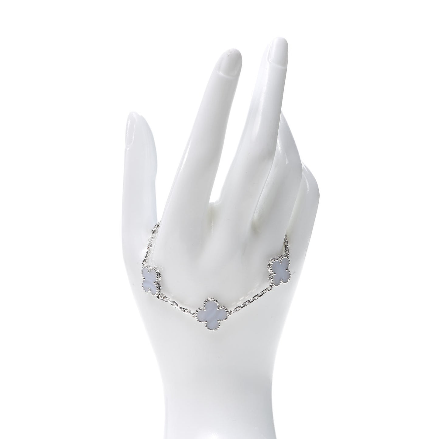 18K White Gold Chalcedony 5 Motifs Vintage Alhambra Bracelet