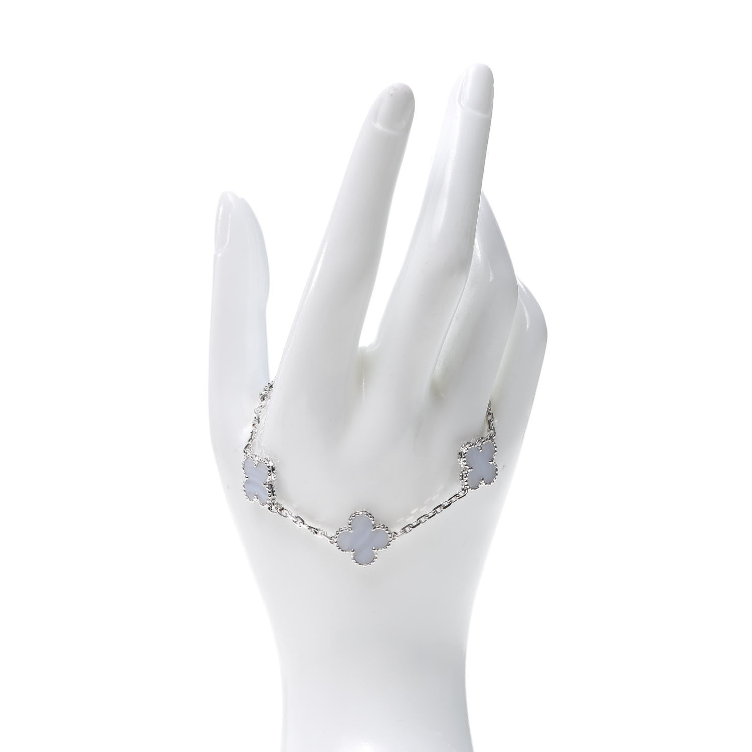 Van Cleef & Arpels 18K White Gold Chalcedony 5 Motifs Vintage Alhambra Bracelet 2 of 7