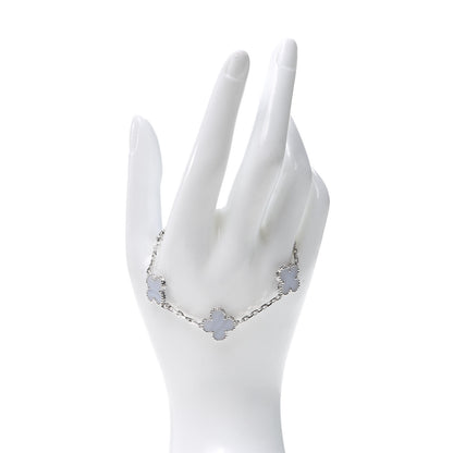 Van Cleef & Arpels 18K White Gold Chalcedony 5 Motifs Vintage Alhambra Bracelet 2 of 7