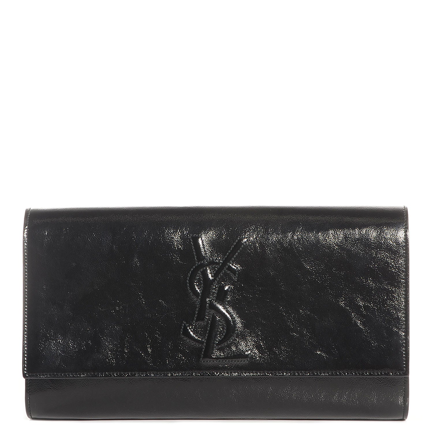 Saint Laurent Textured Patent Monogram Large Belle De Jour Clutch Black 1 of 7