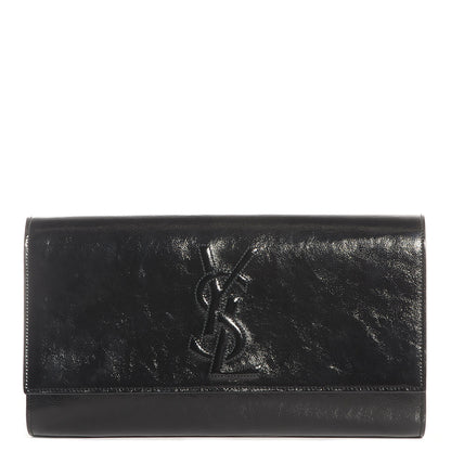 Saint Laurent Textured Patent Monogram Large Belle De Jour Clutch Black 1 of 7