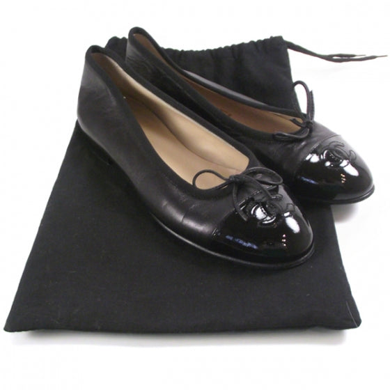 Chanel Patent Leather Tip Ballerina Flats 34.5 Black 5 of 9