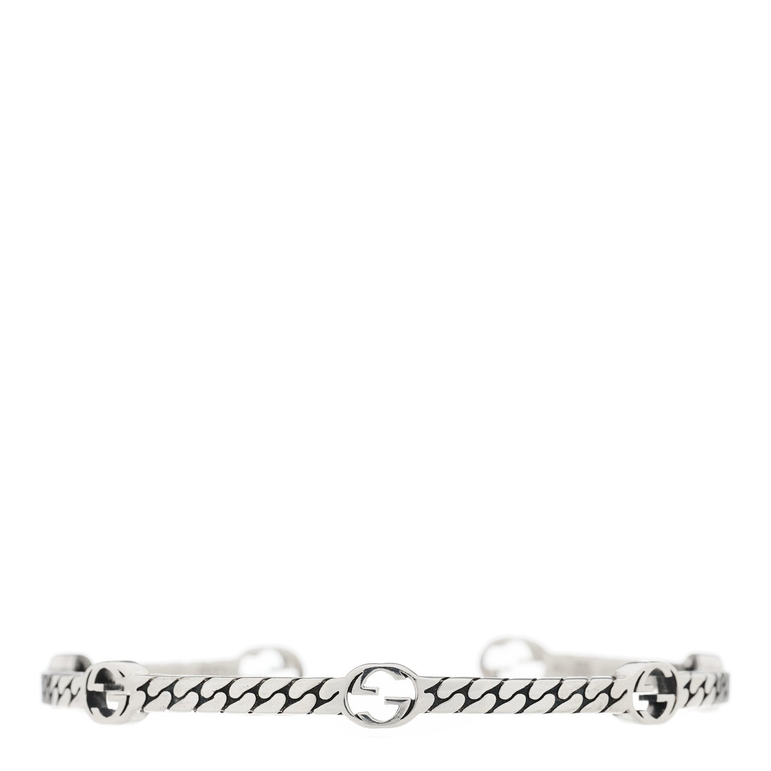 Gucci Sterling Silver Thin Interlocking G Cuff Bracelet 19 1 of 4
