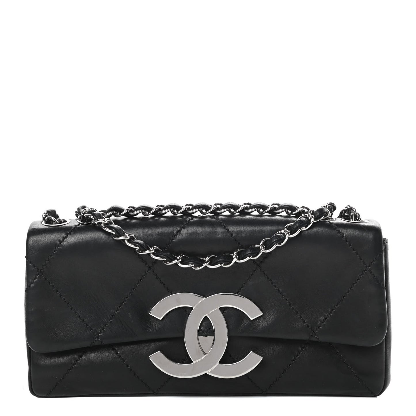 Lambskin Diamond Stitched CC East West Flap Black
