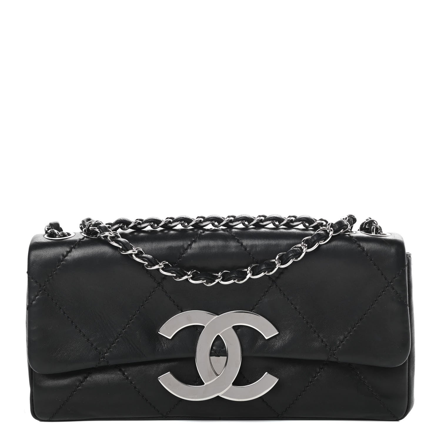 Chanel Lambskin Diamond Stitched CC East West Flap Black 1 of 16