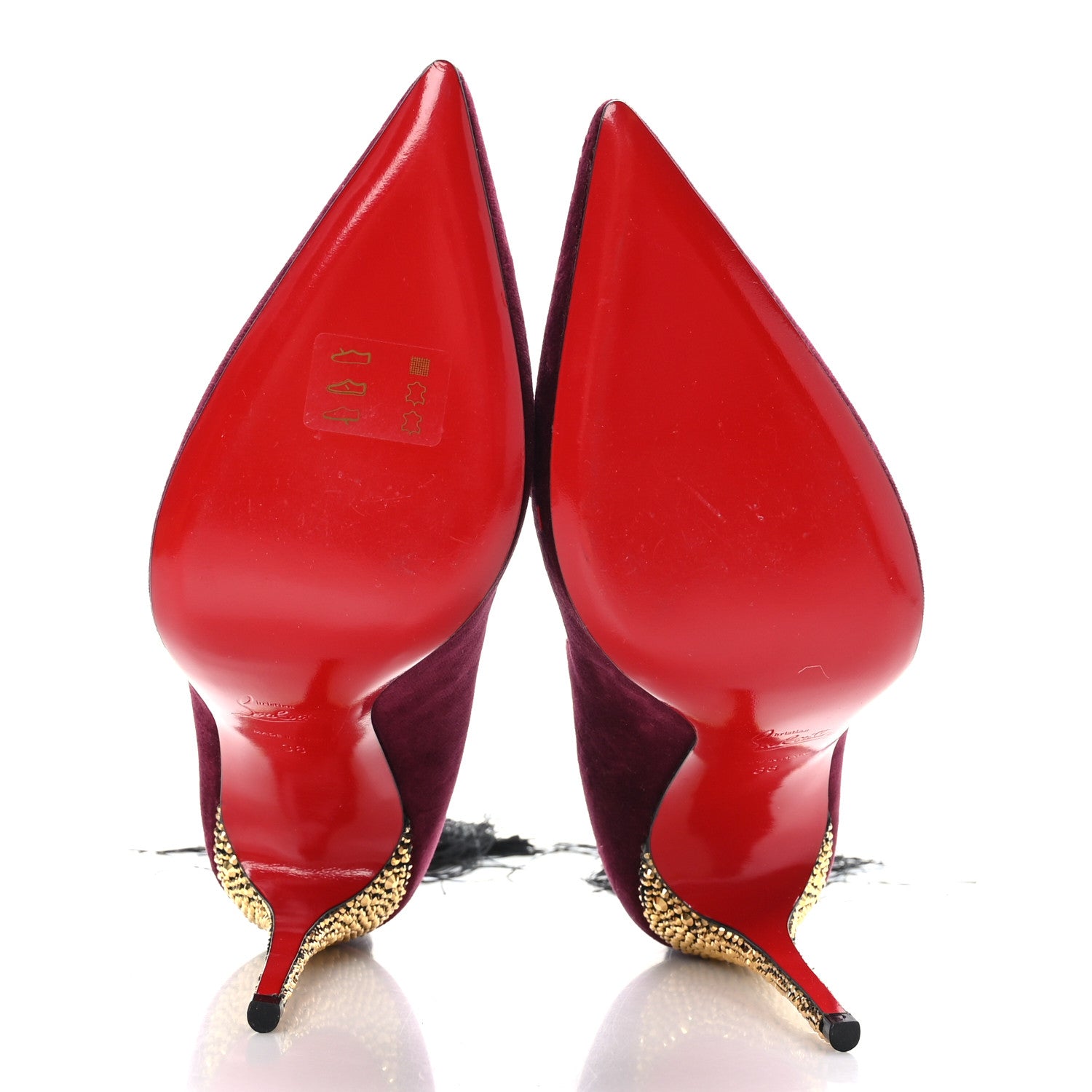 Christian Louboutin Veau Velours Suede Hot Chick 100 Kiss Pumps 38 Burgundy Gold 6 of 8