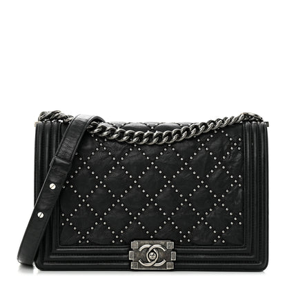 Chanel Crumpled Lambskin New Medium Studded Boy Flap Black 1 of 12