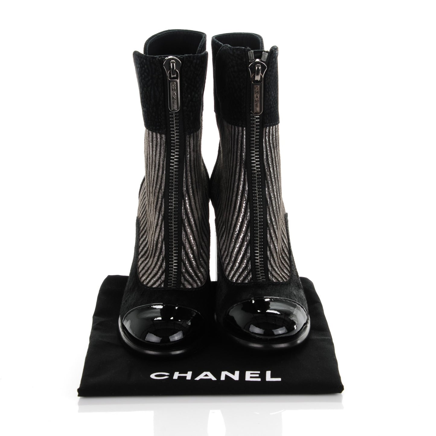 Suede Calf Hair CC Short Boots 36.5 Black Grey