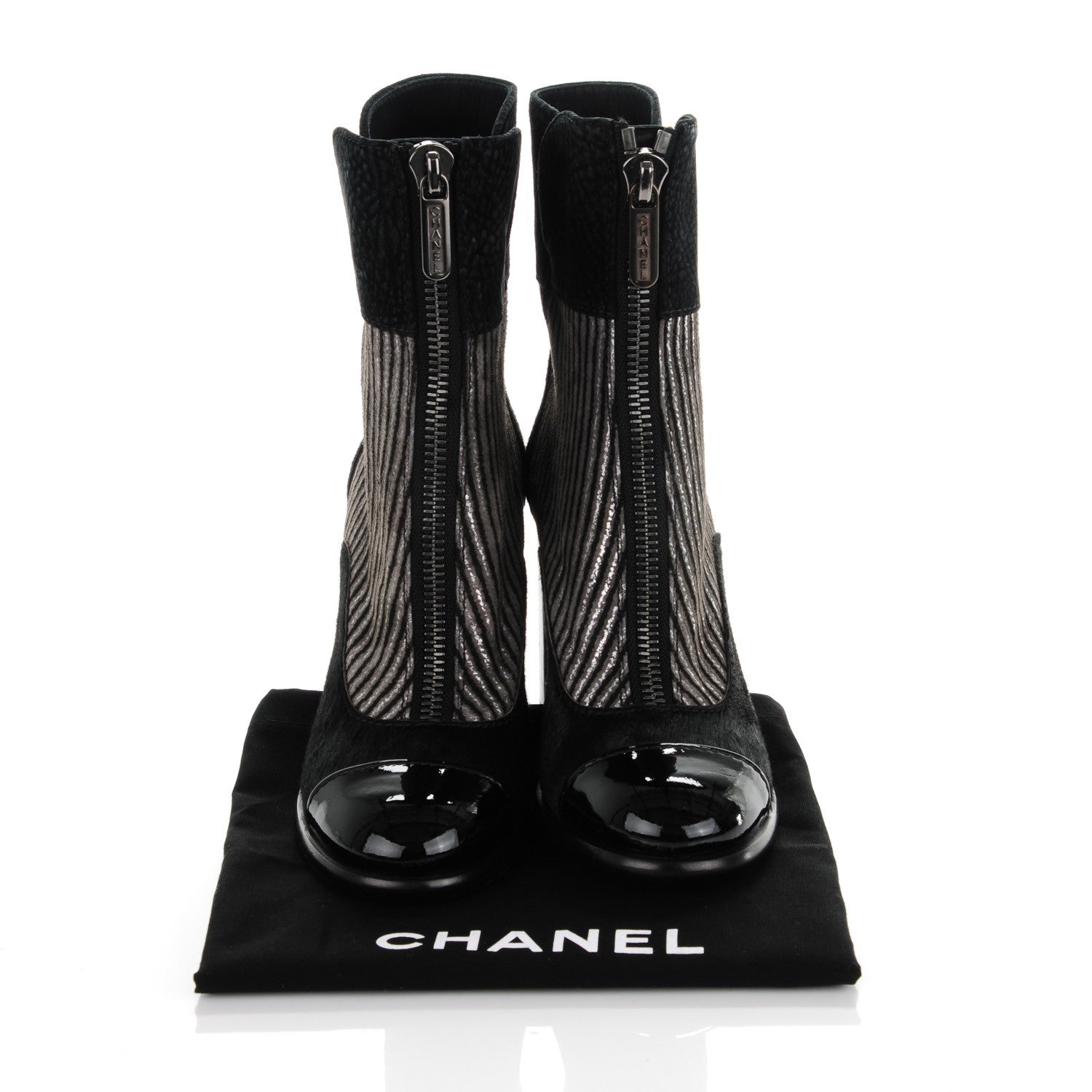 Chanel Suede Calf Hair CC Short Boots 36.5 Black Grey 9 of 9