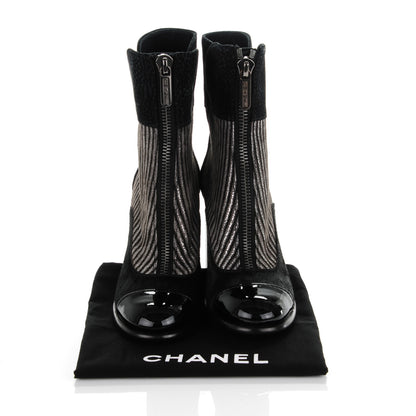 Chanel Suede Calf Hair CC Short Boots 36.5 Black Grey 9 of 9