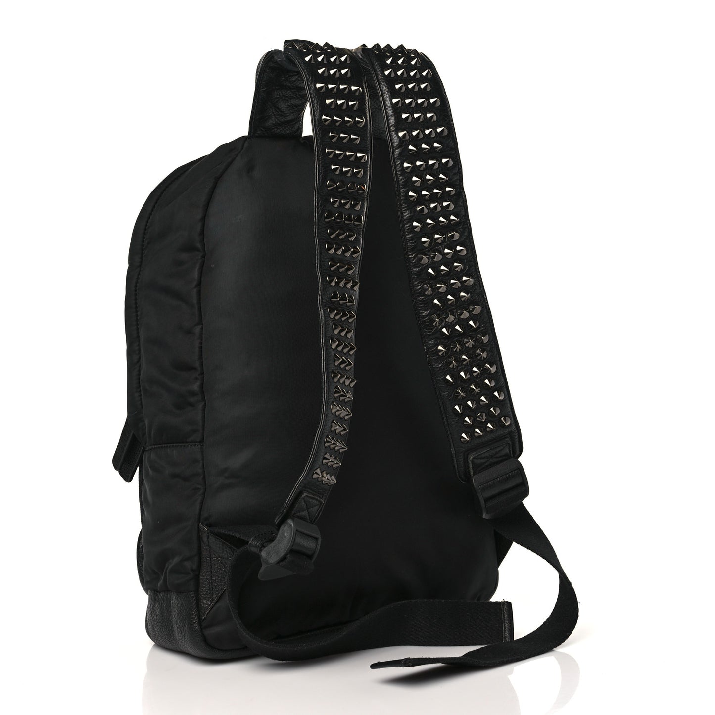 Nylon Calfskin Studded Backpack Black