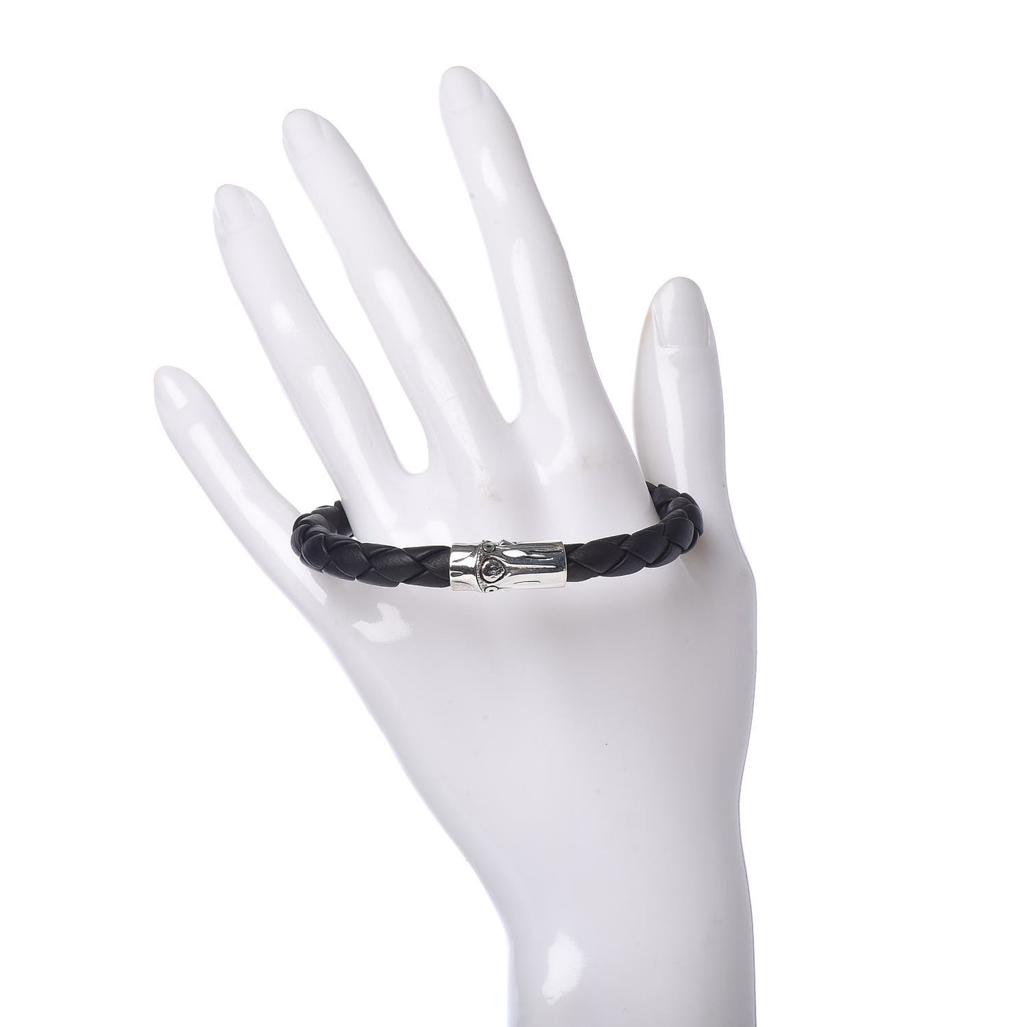 Sterling Silver Leather Braided Bamboo Bracelet Black