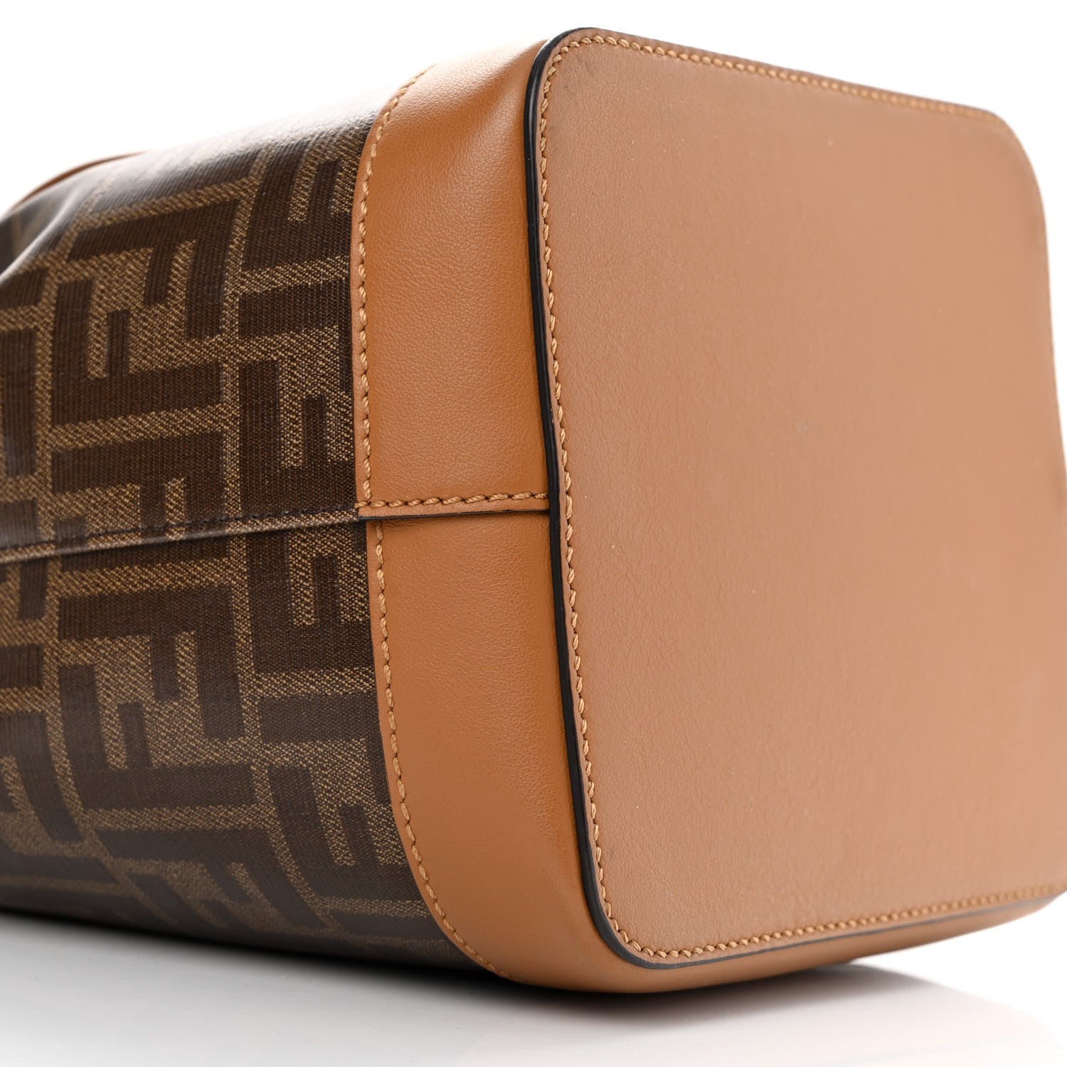 Fendi Glazed Fabric Vitello Grace F is Fendi FF 1974 Stamp Patch Grande Mon Tresor Bucket Bag Mogano Panna Nocciola 9 of 13